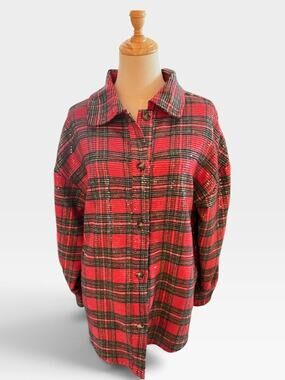 Bibi Red Tartan Plaid Sequin Oversized Shacket